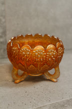 Antique 1920's Fenton Marigold Flower Carnival Glass Three Toed Rose Bowl