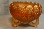Antique 1920's Fenton Marigold Flower Carnival Glass Three Toed Rose Bowl