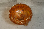 Antique 1920's Fenton Marigold Flower Carnival Glass Three Toed Rose Bowl