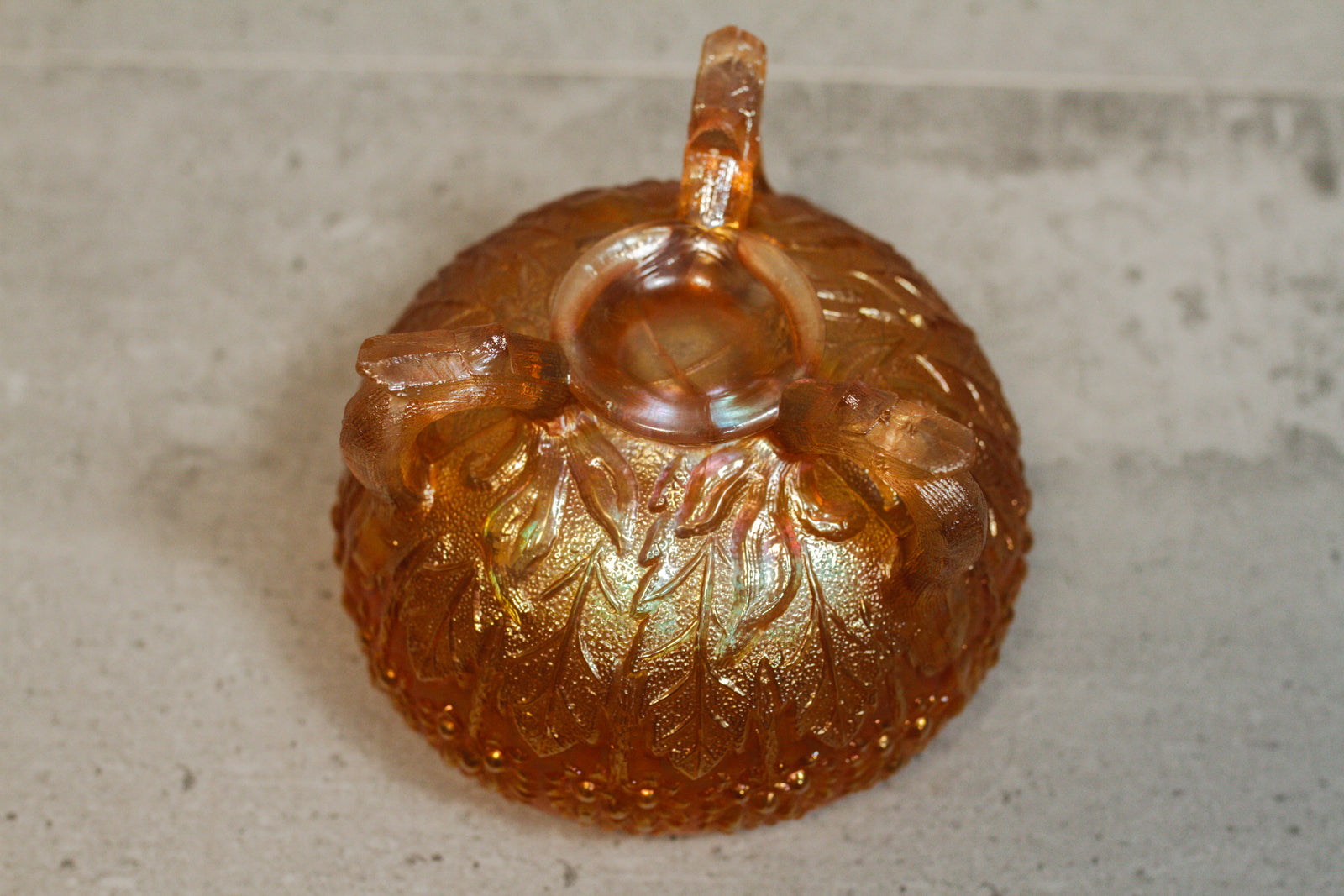 Antique 1920's Fenton Marigold Flower Carnival Glass Three Toed Rose Bowl